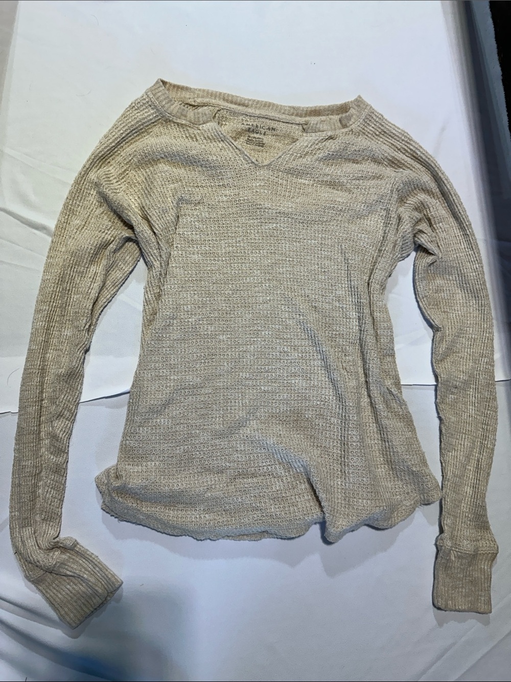 Light Beige Waffle Knit Long Sleeve Top 0098